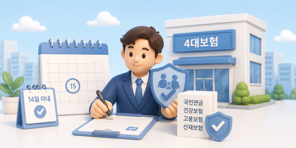 직원의 4대보험 제외 요청 대신 가입 신고를 처리하는 사장님과 국민연금·건강·고용·산재보험 서류
