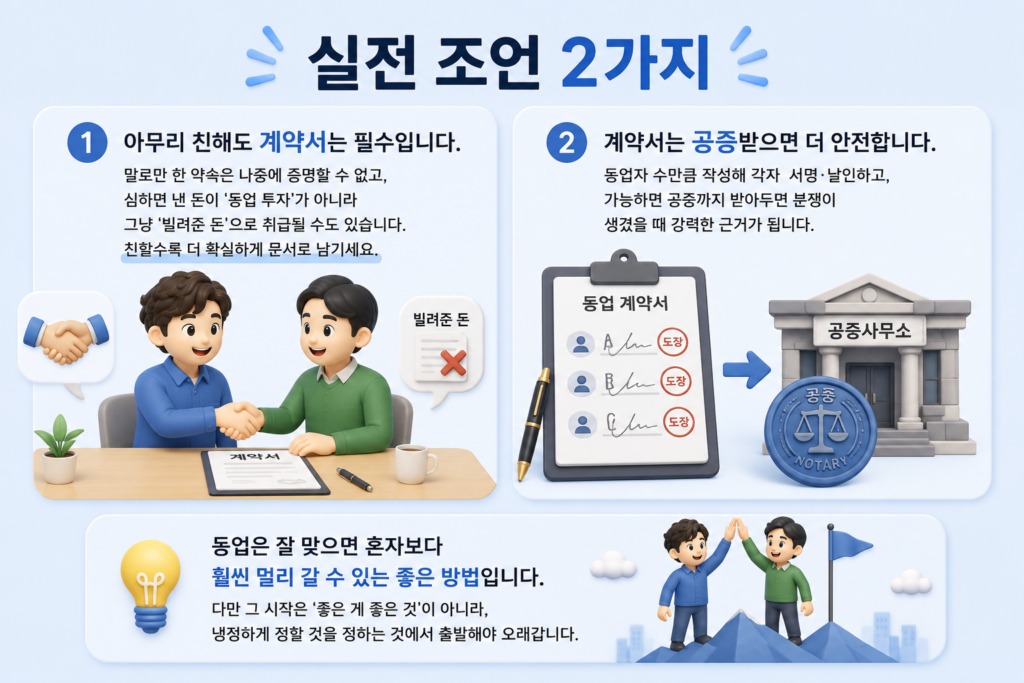동업 계약서 작성과 공증의 필요성을 담은 실전 조언 두 가지 도표