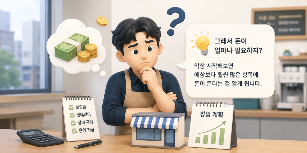 창업비용이 얼마가 필요한지 궁금해 하는 이미지.