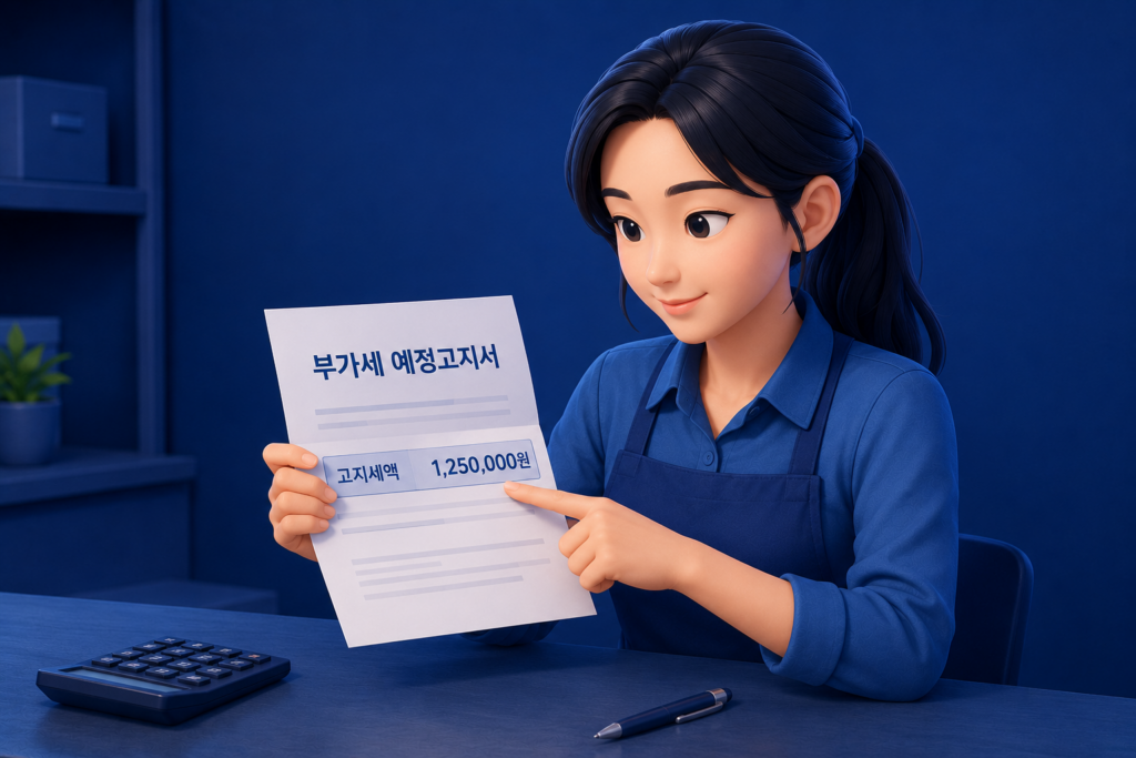 부가세 예정고지서 금액을 확인하는 사장님