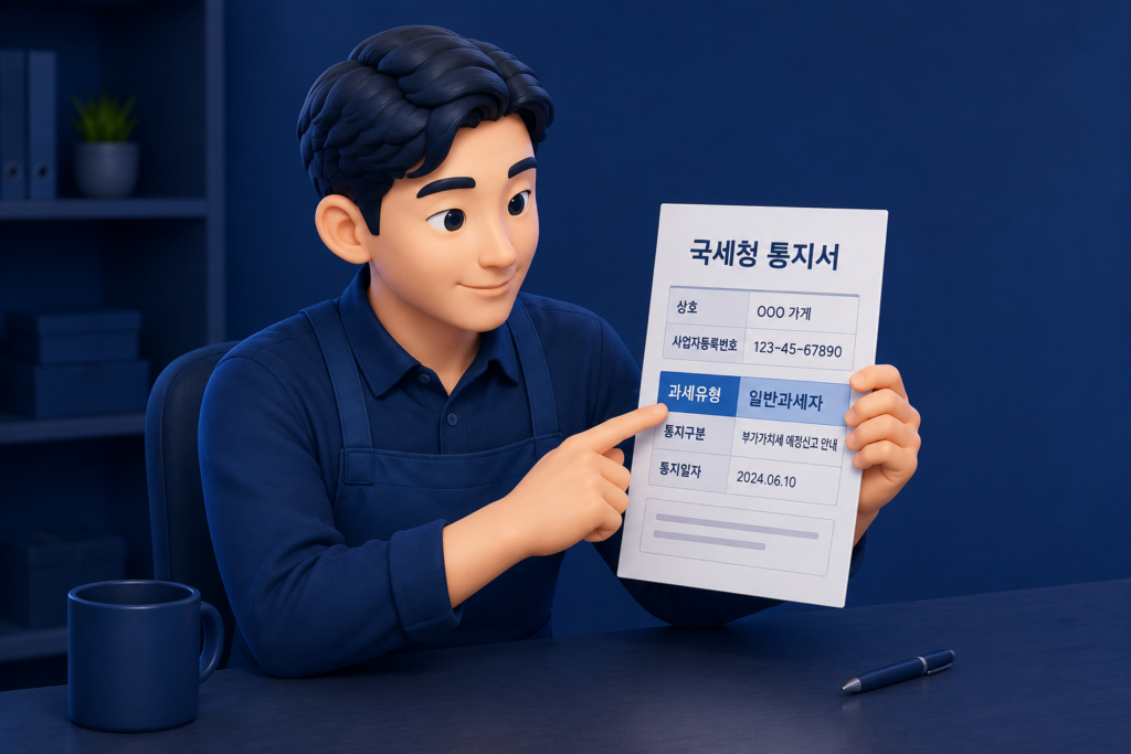 간이과세 전환 통지서를 확인하는 사장님