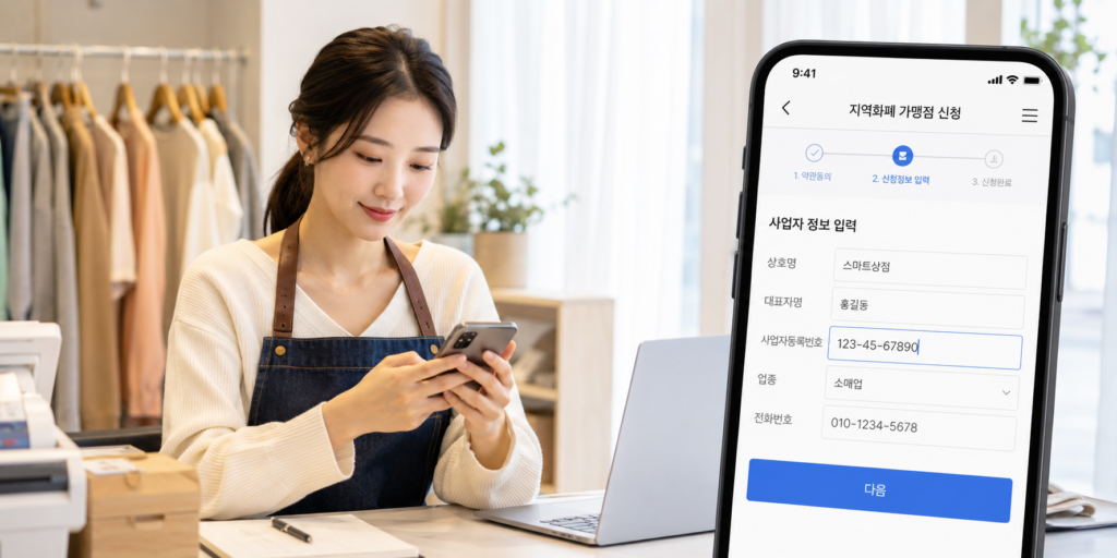 지역화폐 가맹점 신청 화면에 사업자등록번호 입력