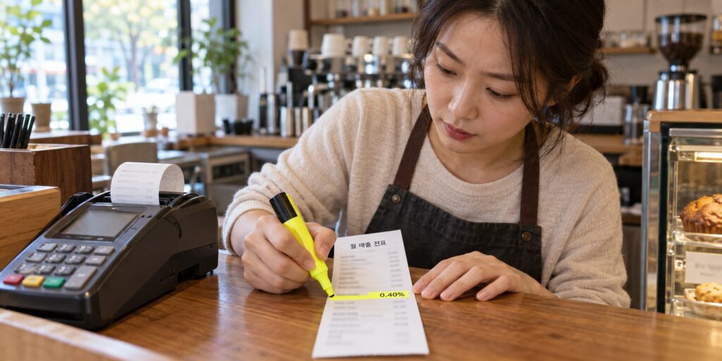 카드 단말기 매출 전표와 수수료 계산