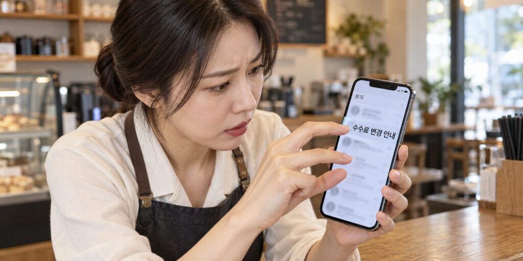 결제대행사에서 받은 수수료 통지서를 확인하는 모습