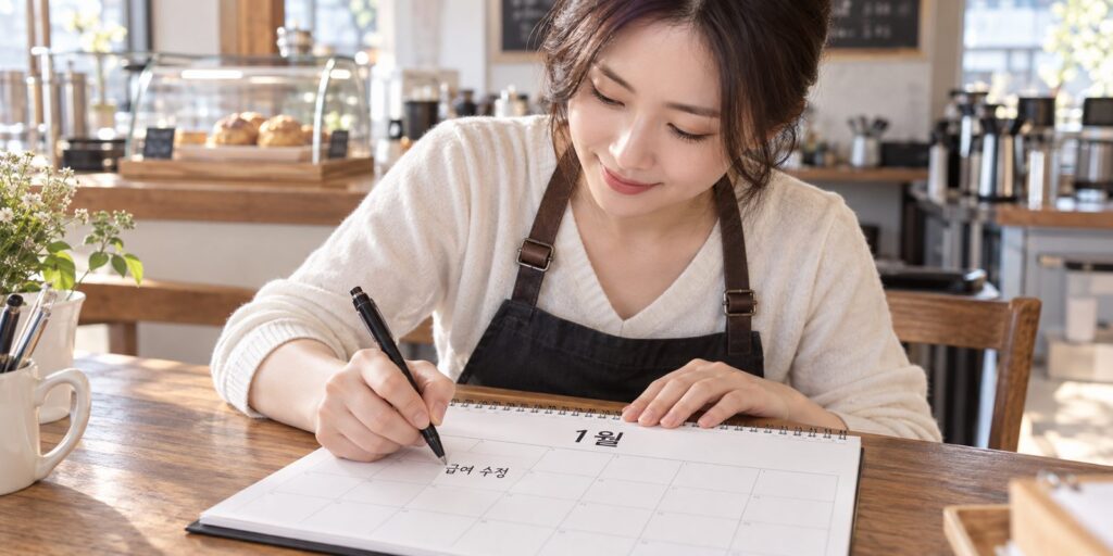 급여대장에 내년 인상분을 미리 반영하는 모습
