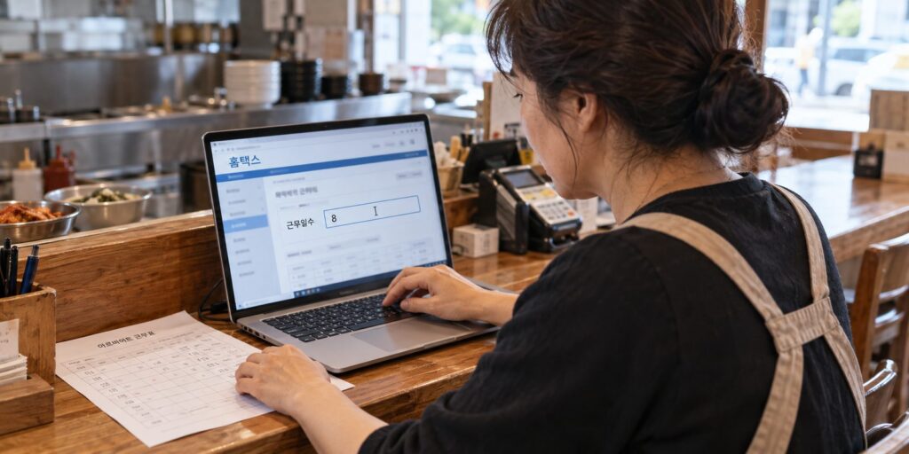 일용근로소득 지급명세서 양식을 홈택스 화면에서 작성하는 장면