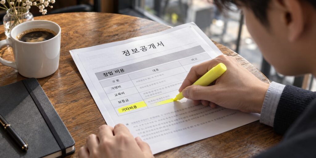 교촌치킨 창업 부담금 항목을 정보공개서에서 확인하는 장면