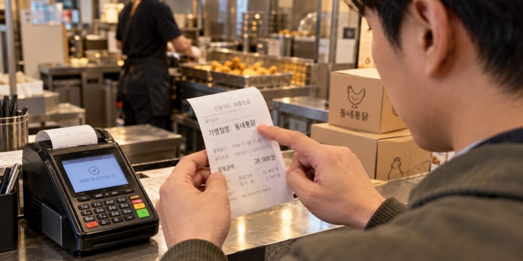 인수할 매장의 카드 단말기 명의를 확인하는 장면