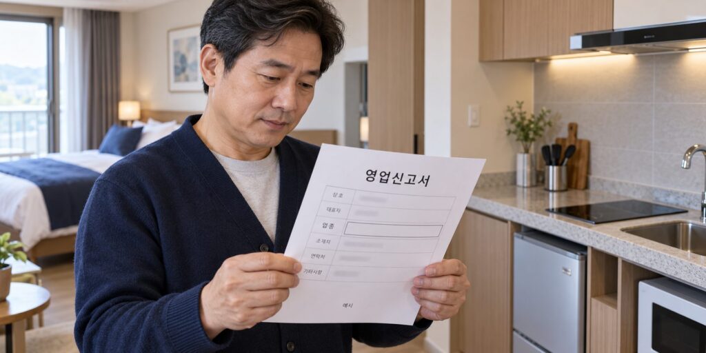 숙박업 영업신고 방법을 일반숙박업과 생활숙박업으로 비교하는 장면