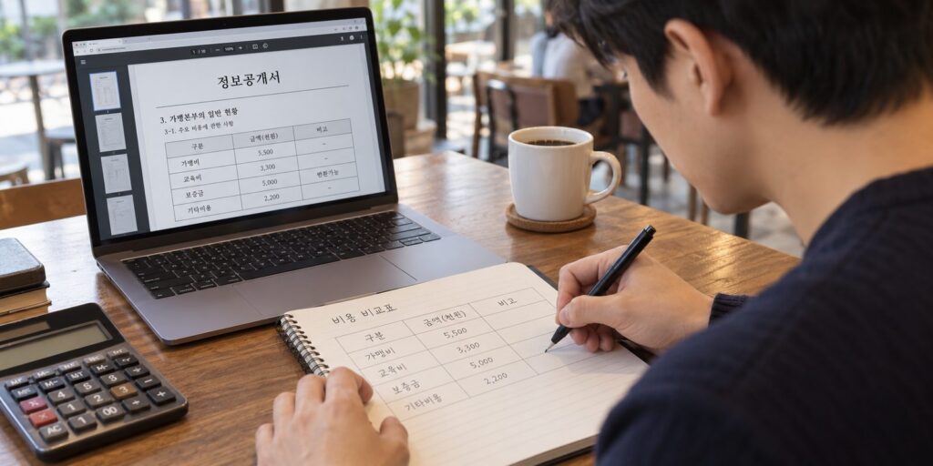 빽다방 창업비용 10평 정보공개서 부담금을 다른 저가 커피와 비교하는 장면