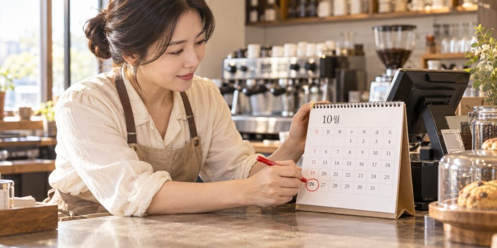부가세 조기환급 신고 기한을 달력에 표시하는 장면